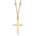 thumbnail image 1 of Primal Gold 14 Karat Tri-Color Diamond-cut Beaded Cross Necklace, 1 of 3