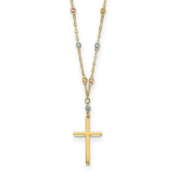 Primal Gold 14 Karat Tri-Color Diamond-cut Beaded Cross Necklace