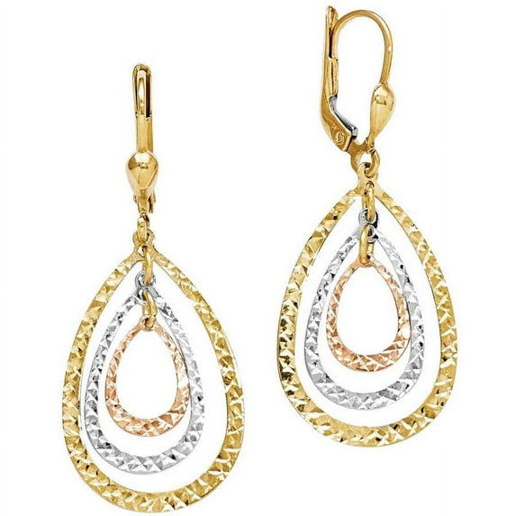 Primal Gold 14 Karat Tri-Color Polished and Diamond-Cut Leverback Earrings