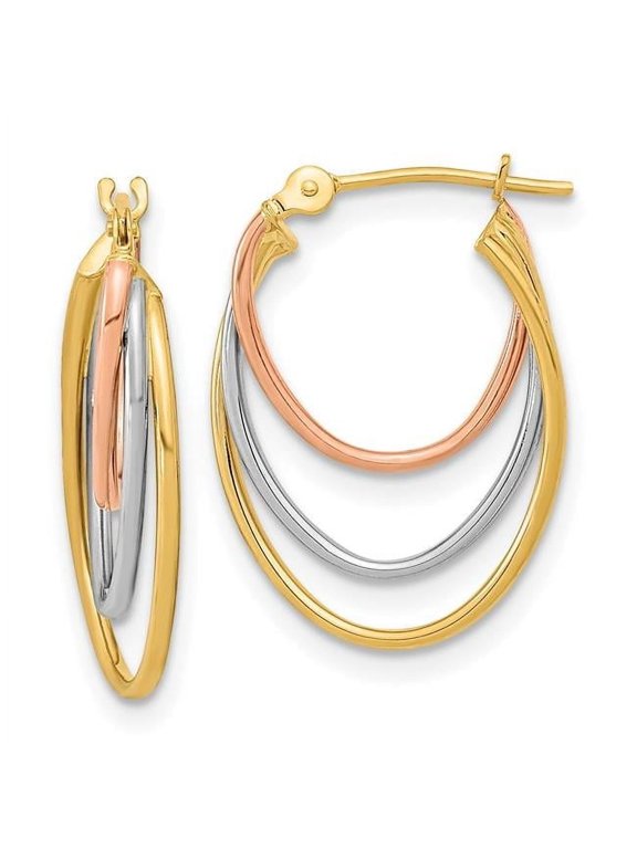 14 Karat Tri-color Diamond-cut Graduated 3 Ring Hoops