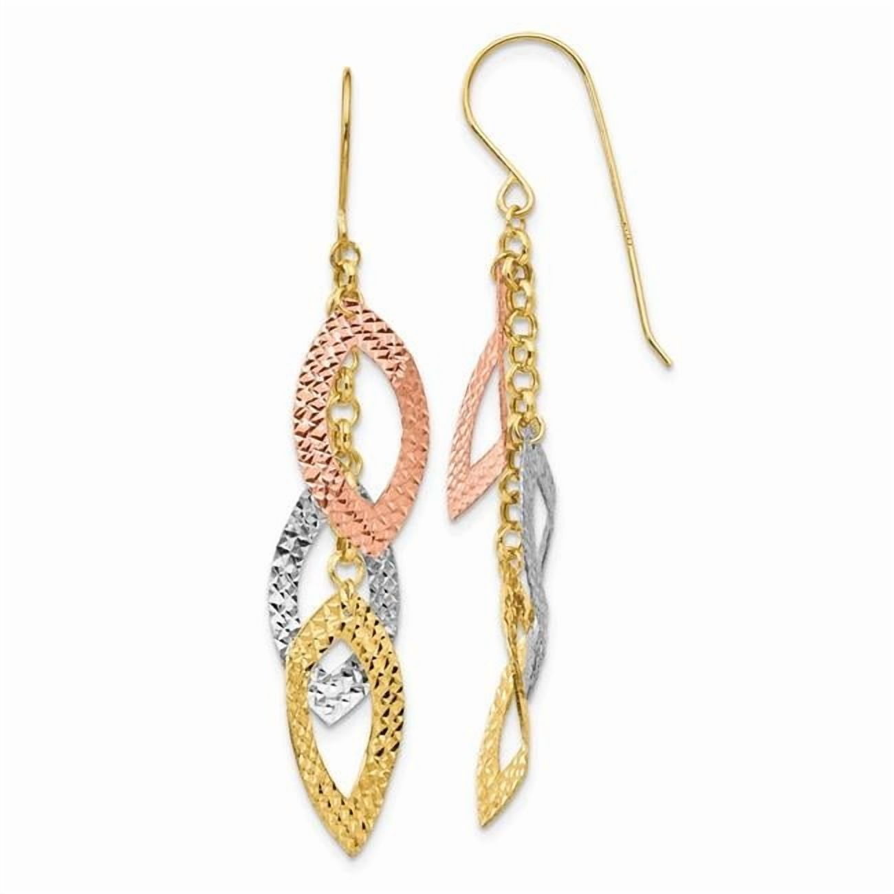 Primal Gold 14 Karat Tri-color Diamond-cut Tear Drop Shepherd Hook Earrings