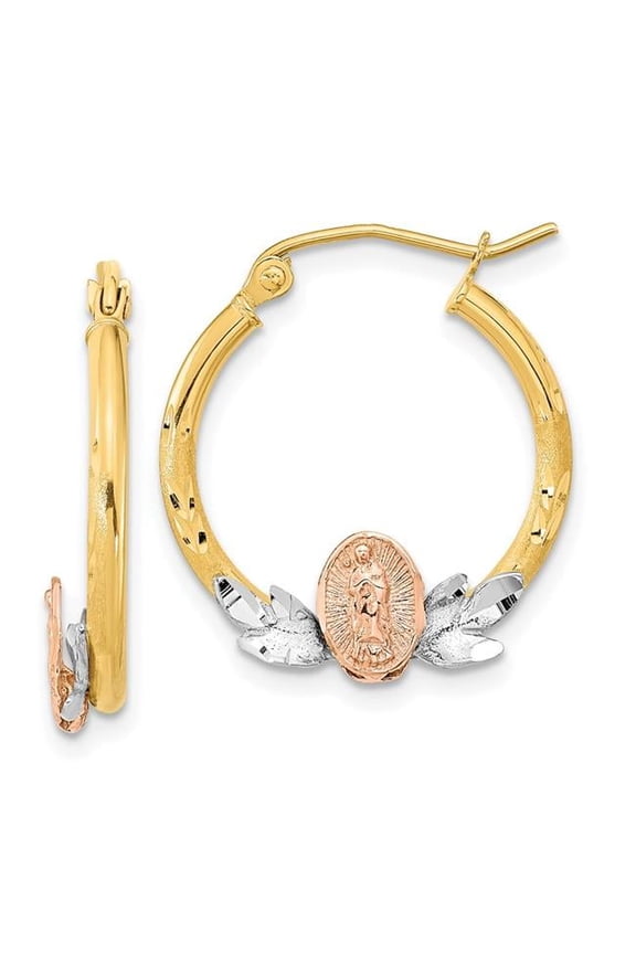 14 Karat Tri-color Guadalupe Hoop Earrings
