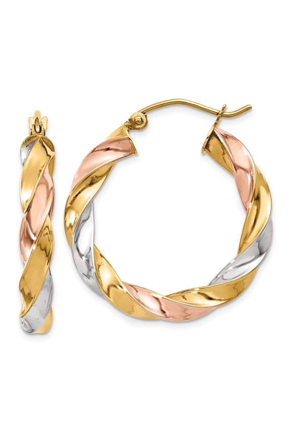 14 Karat Tri-color Light Twisted Hoop Earrings