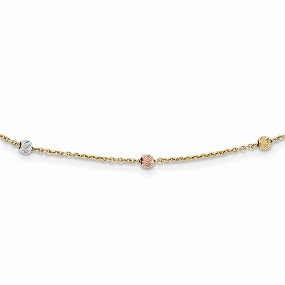 Primal Gold 14 Karat Tri-color Polished and Diamond Cut Beaded Necklace