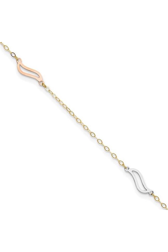 14 Karat Tri-color with Open S Links 9-inch Plus 1-inch Extension Anklet