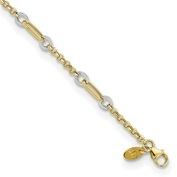 Primal Gold 14 Karat Two-Tone Fancy Oval Link and Chain with 0.5 Inch Extension Bracelet