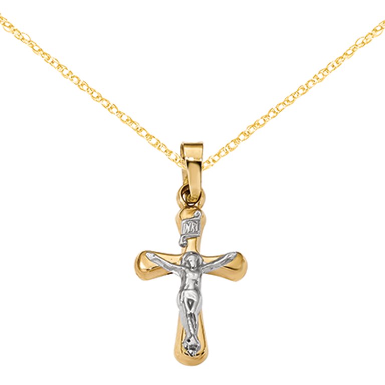 Primal Gold 14 Karat Two-Tone Gold Polished INRI Rounded Crucifix