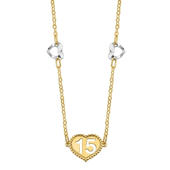 Primal Gold 14 Karat Two Tone Polished 15 Heart with 2-inch Extension Necklace