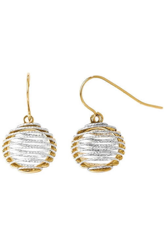 14 Karat Two-Tone Wire Wrapped Dangle Shepherd Hook Earrings