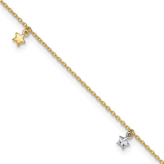 Primal Gold 14 Karat Two-tone Diamond-cut Stars 9-inch Plus 1-inch Extension Anklet