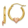 thumbnail image 1 of Primal Gold 14 Karat Two-tone Gold Heart Diamond-cut Hoop Earrings, 1 of 5
