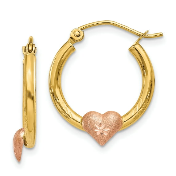 Primal Gold 14 Karat Two-tone Gold Heart Diamond-cut Hoop Earrings