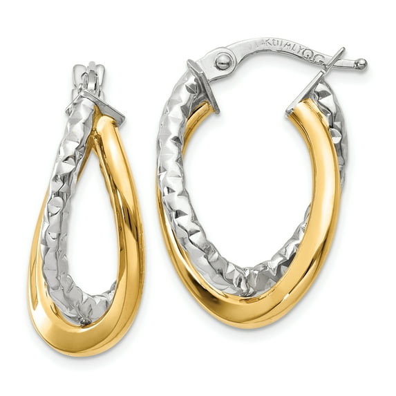 Primal Gold 14 Karat Two-tone Textured Post Hoop Earring
