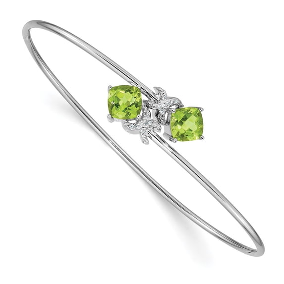 Primal Gold 14 Karat White Gold 0.03 ct Diamond and Peridot Flexible Bangle