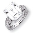 thumbnail image 1 of Primal Gold 14 Karat White Gold 12x10mm Emerald Cut Cubic Zirconia and A Diamond Ring, 1 of 4