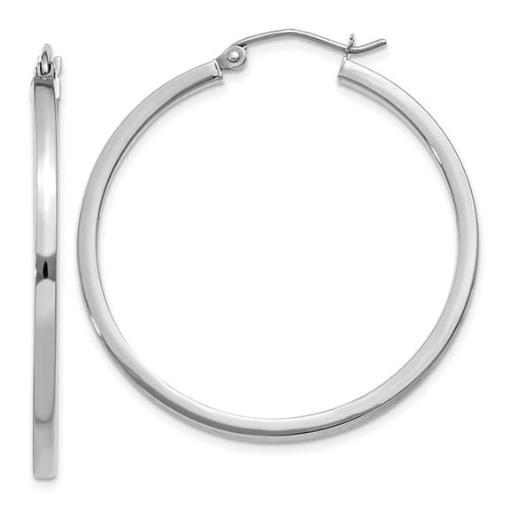 Primal Gold 14 Karat White Gold 2mm Square Tube Hoop Earrings