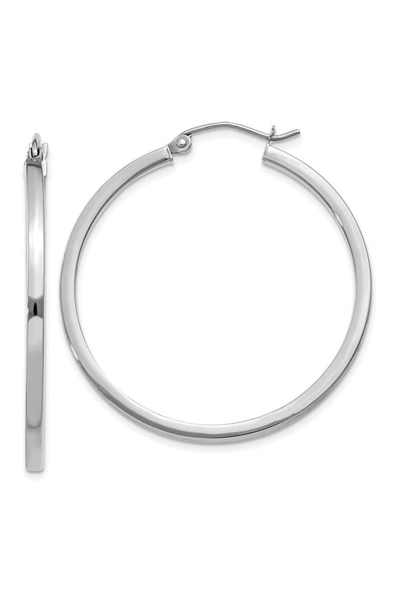 14 Karat White Gold 2mm Square Tube Hoop Earrings