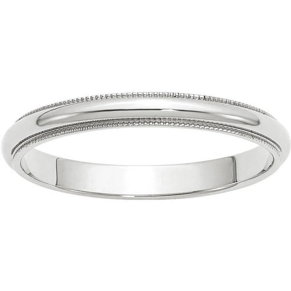 Primal Gold 14 Karat White Gold 3mm Milgrain Half Round Band Size 6