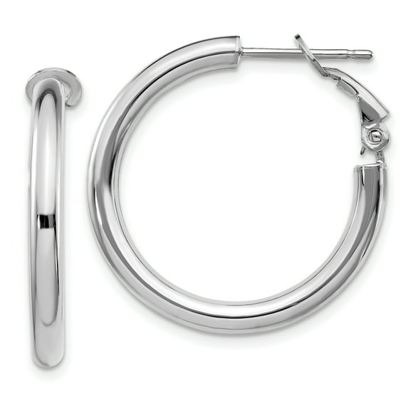 Primal Gold 14 Karat White Gold 3x20mm Round Omega Back Hoop Earrings