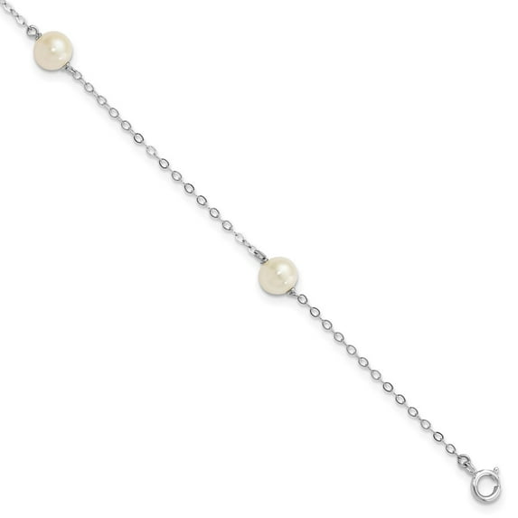 Primal Gold 14 Karat White Gold 5-6mm Round White Freshwater Cultured Pearl 3 Station Bracelet
