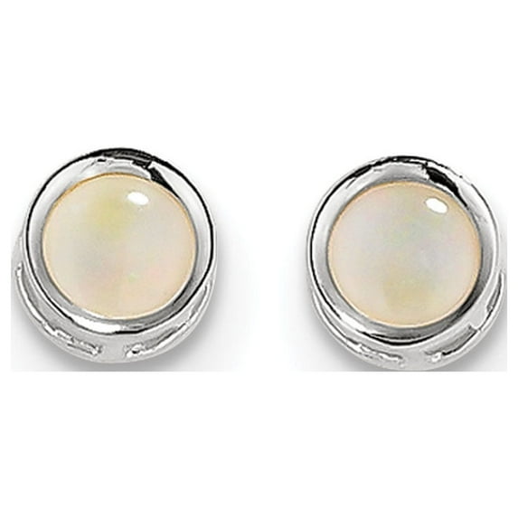 Primal Gold 14 Karat White Gold 5mm Bezel Opal Stud Earrings