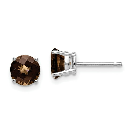 Primal Gold 14 Karat White Gold 6mm Round Checker Cut Smoky Quartz Earrings