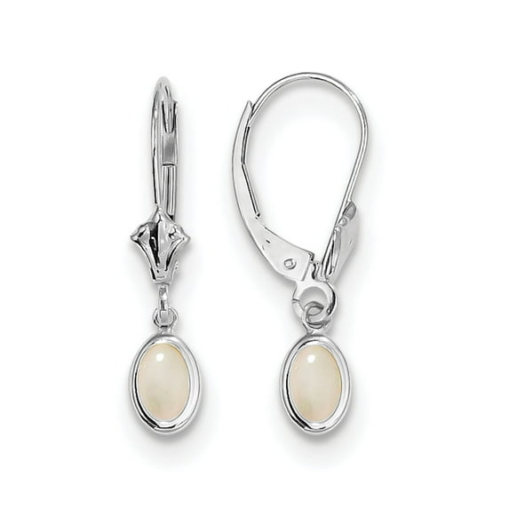 Primal Gold 14 Karat White Gold 6x4 Oval Bezel October Opal Leverback Earrings