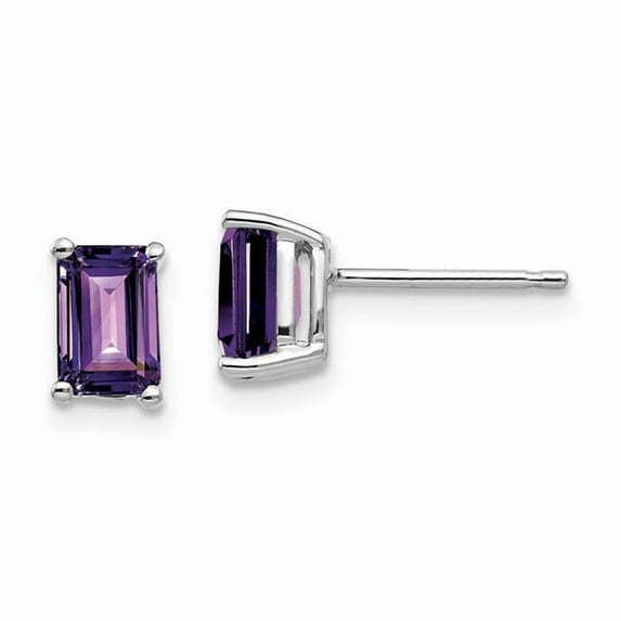 Primal Gold 14 Karat White Gold 6x4mm Emerald Cut Amethyst Earrings