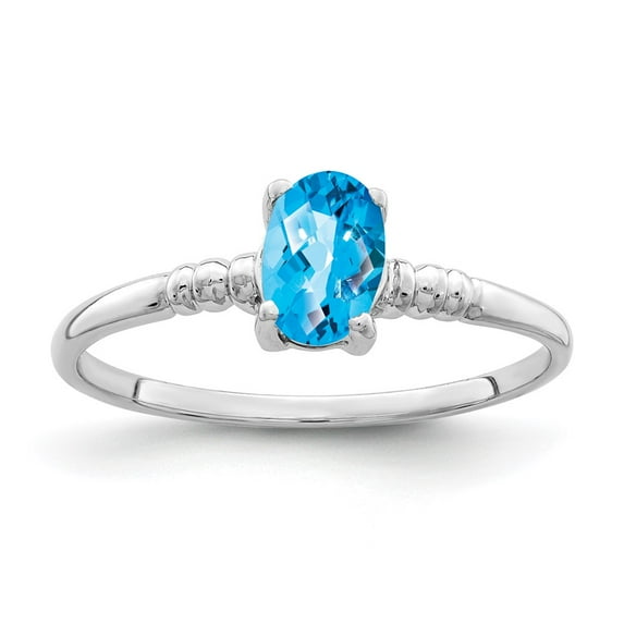 Primal Gold 14 Karat White Gold 6x4mm Oval Blue Topaz Checker Ring