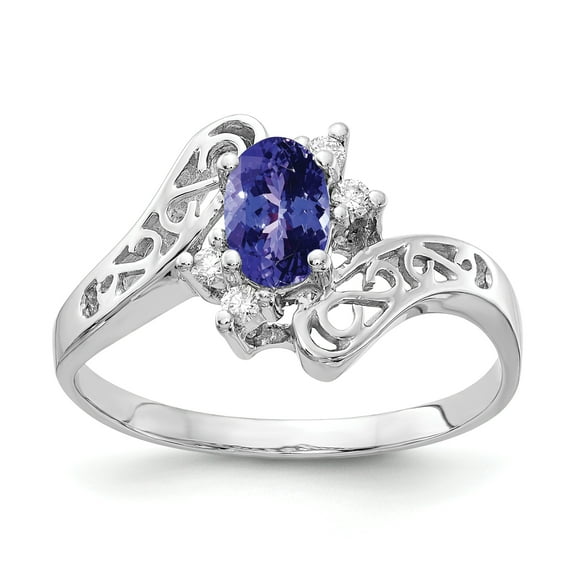 Primal Gold 14 Karat White Gold 6x4mm Oval Tanzanite and Diamond ring