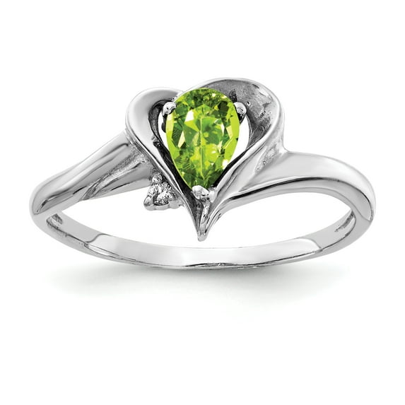 Primal Gold 14 Karat White Gold 6x4mm Pear Peridot and Diamond Ring