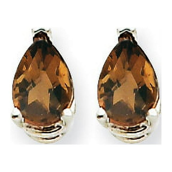 Primal Gold 14 Karat White Gold 6x4mm Pear Smoky Quartz Earrings