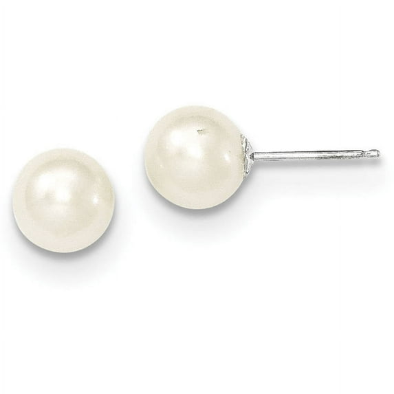 Primal Gold 14 Karat White Gold 7-8mm White Round Freshwater Cultured Pearl Stud Earrings