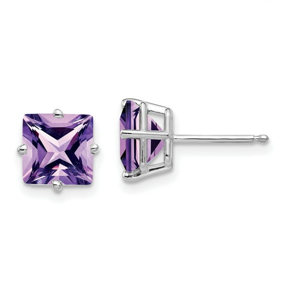 Primal Gold 14 Karat White Gold 7mm Princess Cut Amethyst Earrings