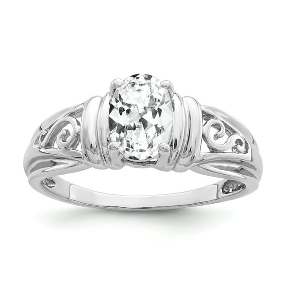 Primal Gold 14 Karat White Gold 7x5mm Oval Cubic Zirconia Ring