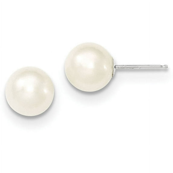 Primal Gold 14 Karat White Gold 8-9mm White Round Freshwater Cultured Pearl Stud Earrings