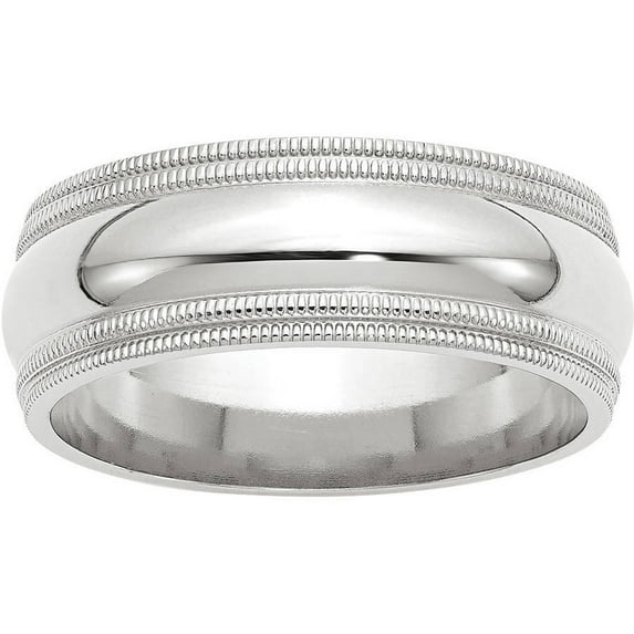 Primal Gold 14 Karat White Gold 8mm Double Milgrain Comfort Fit Band Size 8