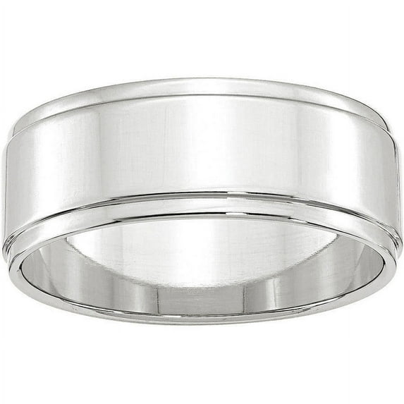 Primal Gold 14 Karat White Gold 8mm Flat with Step Edge Band Size 9.5