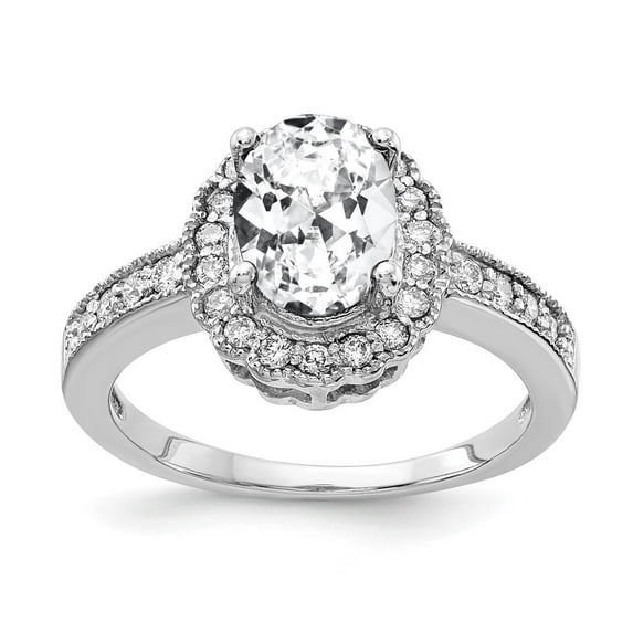 Primal Gold 14 Karat White Gold 8x6mm Oval Cubic Zirconia and Diamond Ring