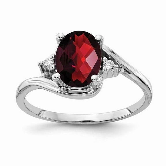 Primal Gold 14 Karat White Gold 8x6mm Oval Garnet and AA Diamond Ring