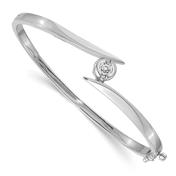 Primal Gold 14 Karat White Gold AAA Diamond Hinged Bangle