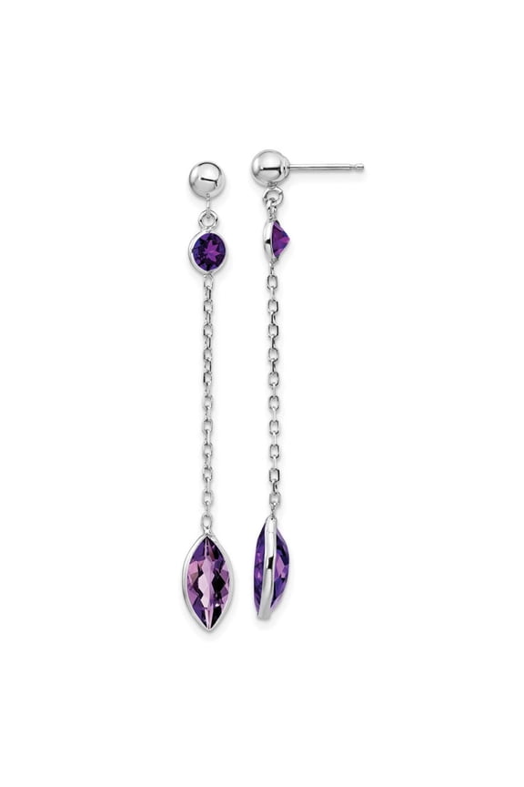 14 Karat White Gold Amethyst Post Dangle Earrings