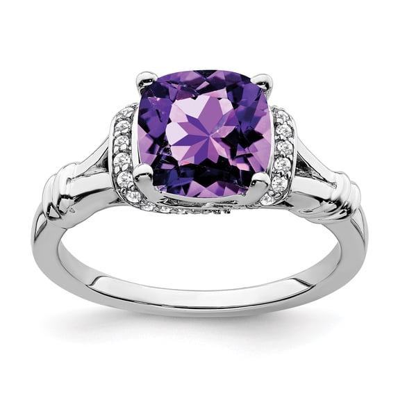 Primal Gold 14 Karat White Gold Amethyst and Diamond Ring