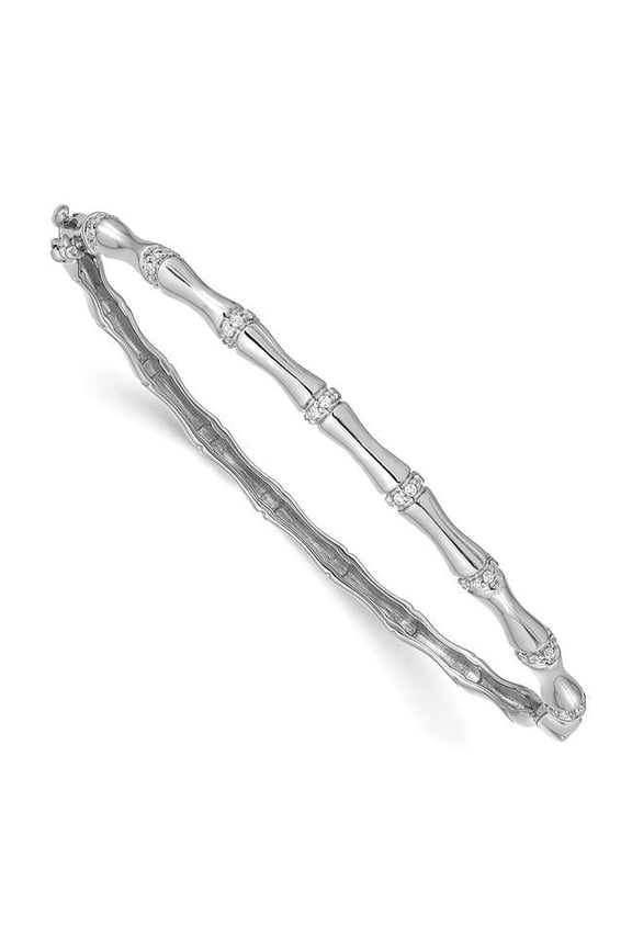 14 Karat White Gold Bamboo Design Diamond Hinged Bangle
