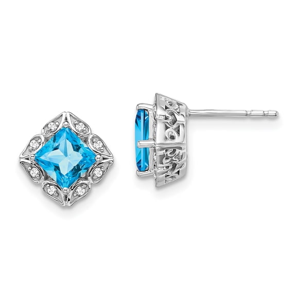 Primal Gold 14 Karat White Gold Blue Topaz and Diamond Earrings
