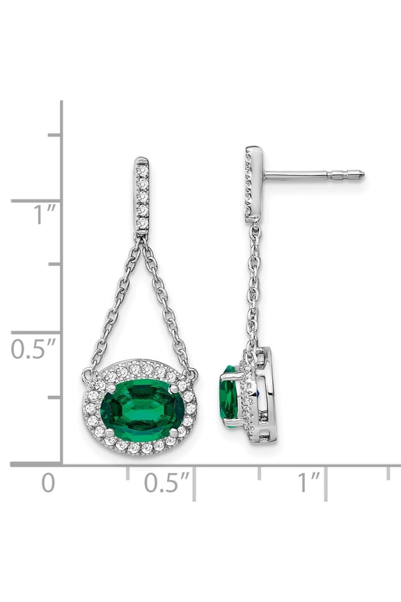 14 Karat White Gold Created Emerald and Diamond Earrings