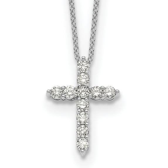 Primal Gold 14 Karat White Gold Diamond Cross 18-inch Necklace