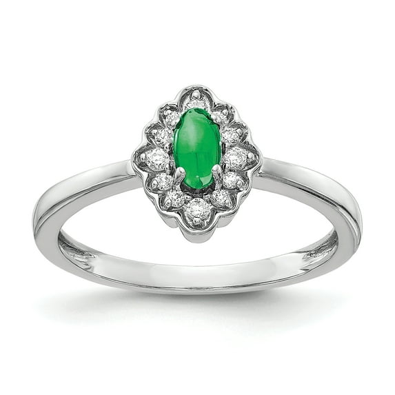 Primal Gold 14 Karat White Gold Diamond and Cabochon Emerald Ring