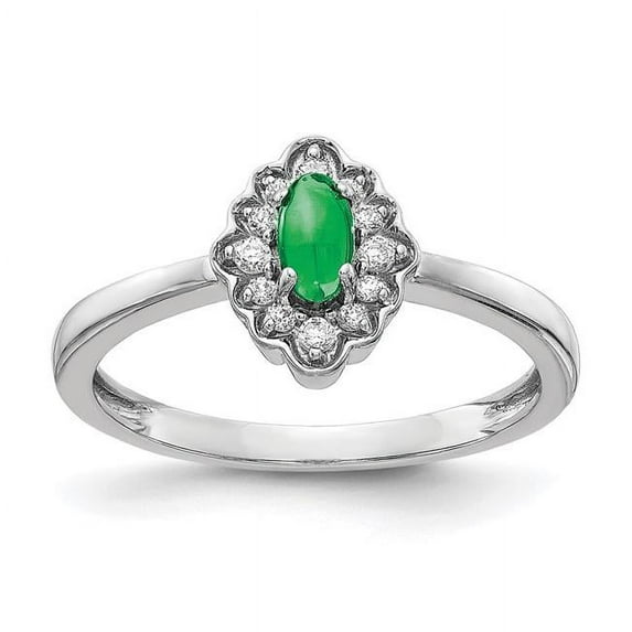 Primal Gold 14 Karat White Gold Diamond and Cabochon Emerald Ring