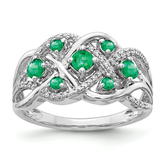 Primal Gold 14 Karat White Gold Diamond and Emerald Fancy Ring